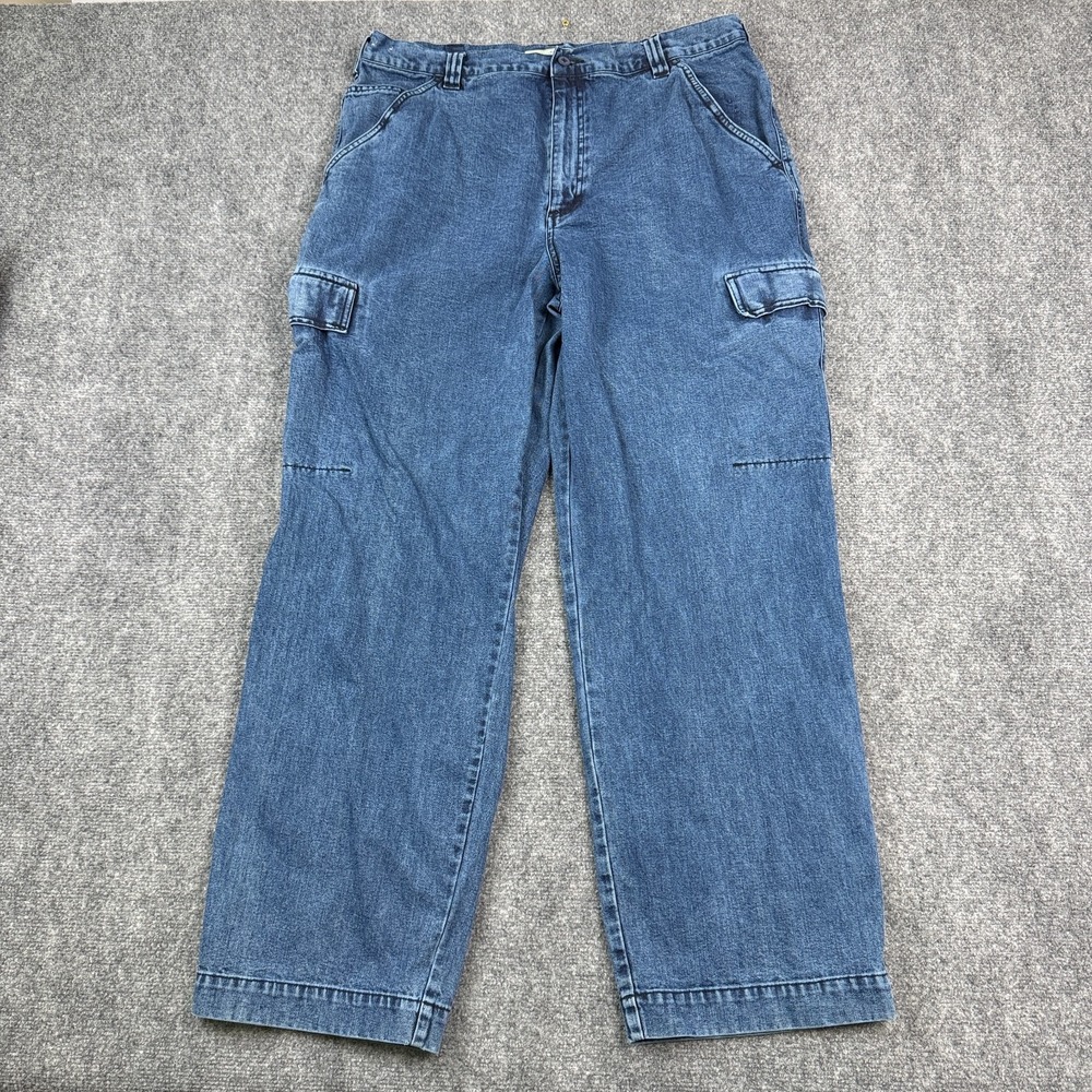 Vintage Cherokee Mens Cargo Jeans 38x32 Relaxed Straight Blue Utility Y2K Cotton